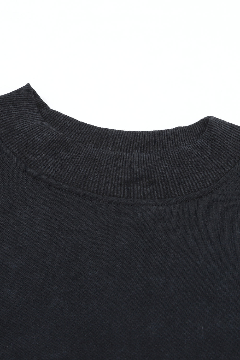 Black Drop Shoulder Crew Neck Pullover Sweatshirt-Tops-MomFashion