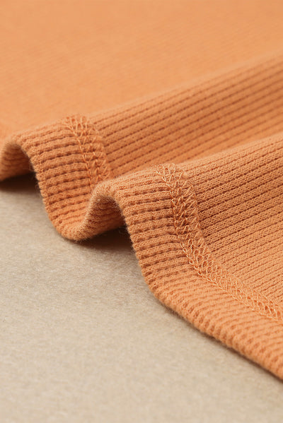 Orange Waffle Knit Henley Top-Tops-MomFashion