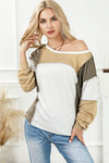 Khaki Exposed Seam Color Block Patchwork Top-Tops-MomFashion