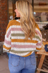 Multicolor Striped Hollowed Knitted Loose Sweater-Tops-MomFashion