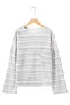 Multicolour Striped Drop Shoulder Loose Long Sleeve Knit Top-Tops-MomFashion