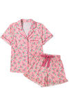 Pink Christmas Candy Cane Print Pocketed Knotted Pajama Set-Loungewear & Sleepwear/Sleepwear-MomFashion