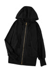 Black Raw Edge Exposed Seam Full Zip Hoodie-Tops-MomFashion