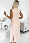 Apricot Surplice V Neck Frill Midi Dress with Slit-Dresses-MomFashion