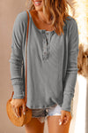 Gray Waffle Knit Henley Top-Tops-MomFashion