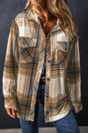 Multicolour Plaid Print Flap Pocket Button Up Shacket-Outerwear-MomFashion