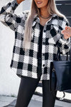 Black Plaid Textured Flap Pocket Shacket-Outerwear-MomFashion