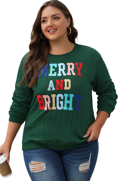 Blackish Green Merry And Bright Cable Knit Pullover Sweatshirt-Tops-MomFashion