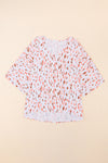 Pink Printed 3/4 Dolman Sleeve Plus Size Blouse-Plus Size-MomFashion