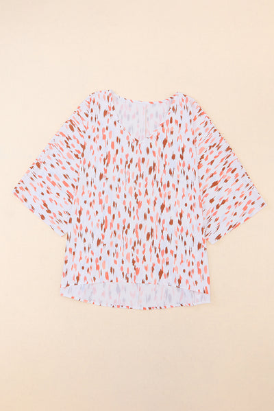 Pink Printed 3/4 Dolman Sleeve Plus Size Blouse-Plus Size-MomFashion