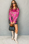 Rose Cheetah Animal Print Button Up Satin Shirt-Tops-MomFashion