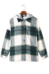 Green Hooded Plaid Button Front Shacket-Outerwear-MomFashion