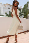 Apricot V Neck Sleeveless Maxi Dress with Elastic Belt-Dresses-MomFashion