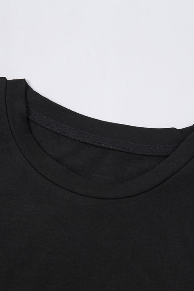 Black Solid Color Crew Neck Tee-Tops-MomFashion