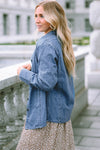 Sky Blue Button-up Long Sleeve Denim Shirt Jacket-Outerwear-MomFashion