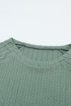 Green Ribbed Round Neck Knit Long Sleeve Top-Tops-MomFashion