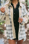 Khaki Distressed Raw Edge Plaid Patchwork Denim Jacket-Outerwear-MomFashion