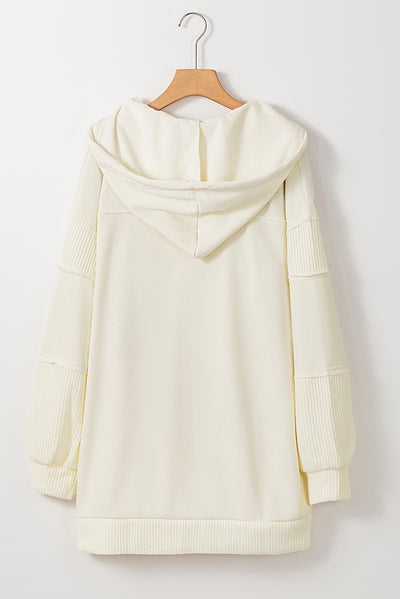 Beige Contrast Knit Patchwork Hooded Functional Coat-Outerwear-MomFashion