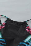 Black Leaf & Flower Print Ruched Tankini Set-Swimwear-MomFashion