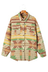 Yellow Western Aztec Print Button Flap Pocket Shacket-Outerwear-MomFashion