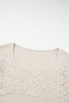 Beige Lace Crochet V Neck Long Sleeve Top-Tops-MomFashion