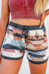 White Aztec Print Drawstring Waist Casual Shorts-Bottoms-MomFashion