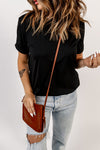 Black Solid Color Crew Neck Tee-Tops-MomFashion