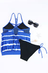 Light Blue Tankini with Stripes Patchwork-Swimwear-MomFashion