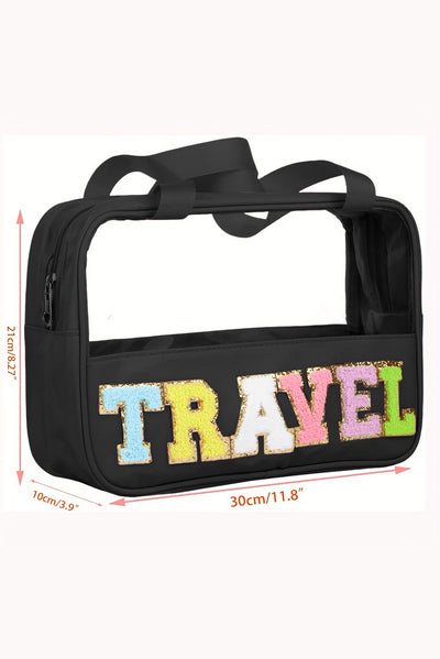 Black TRAVEL Chenille Letter Clear PVC Makeup Bag-Accessories-MomFashion