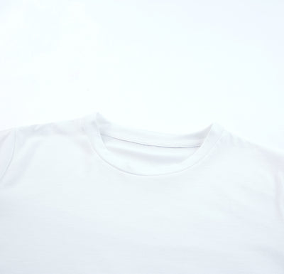 White Solid Color Crew Neck Tee-Tops-MomFashion