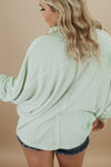 Green Plus Size Ribbed Pocketed Long Sleeve Henley Top-Plus Size-MomFashion