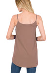 Clay Spaghetti Strap V-Neck Flowy Tunic Tank Top-Tops-MomFashion