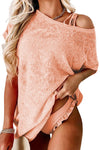 Pink Loose Fit Pockets Short Sleeve Beach Cover Up-Swimwear-MomFashion