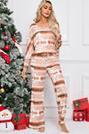 Multicolour Aztec Print Puff Sleeve Pullover and Pants Lounge Outfit-Loungewear-MomFashion