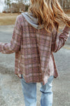 Purple Plaid Contrast Hooded Drawstring Shacket-Outerwear-MomFashion