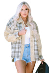 Khaki Distressed Raw Edge Plaid Patchwork Denim Jacket-Outerwear-MomFashion