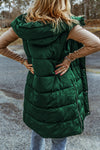 Green Hooded Long Quilted Vest Coat-Outerwear-MomFashion