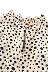 Khaki Frilled Neck 3/4 Sleeves Cheetah Blouse-Tops-MomFashion