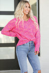 Dark Pink Colorful Spots Knitted V Neck Casual Sweater-Tops-MomFashion