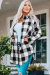 Black Turn-down Collar Plaid Shirt Coat-Outerwear-MomFashion