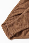 Brown Ribbed Balloon Sleeve Bodysuit-Tops-MomFashion