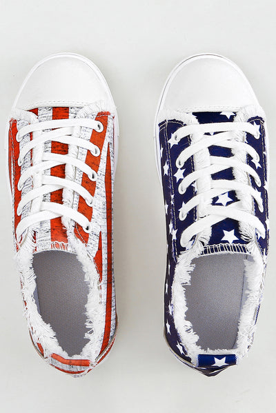 Blue American Flag Lace-up Canvas Flat Shoes-Shoes & Bags-MomFashion