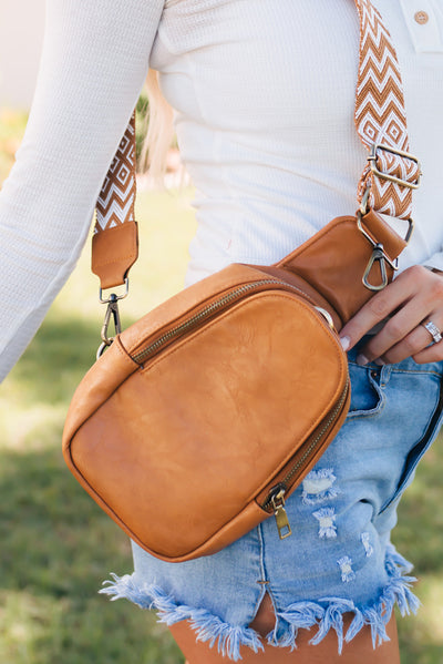 Brown Faux Leather Zipped Crossbody Chest Bag-Shoes & Bags-MomFashion