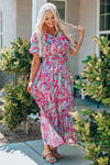 Wrap V Neck Floral Maxi Dress-Dresses-MomFashion