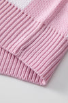 Pink Checkered Bishop Sleeve Sweater-Tops-MomFashion