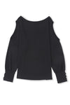 Black Asymmetrical Cut Out Buttoned Long Sleeve Top-Tops-MomFashion