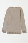 Khaki Solid Ribbed Knit Round Neck Pullover Sweatshirt-Tops-MomFashion