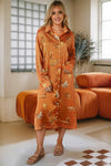 Mustard Cheetah Print Button-Up Split Shirt Dress-Dresses-MomFashion