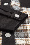 Black Plaid Patchwork Raw Hem Denim Jacket-Outerwear-MomFashion