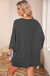 Dark Gray Ribbed Roll-tab Sleeve Chest Pocket Oversize Top-Tops-MomFashion